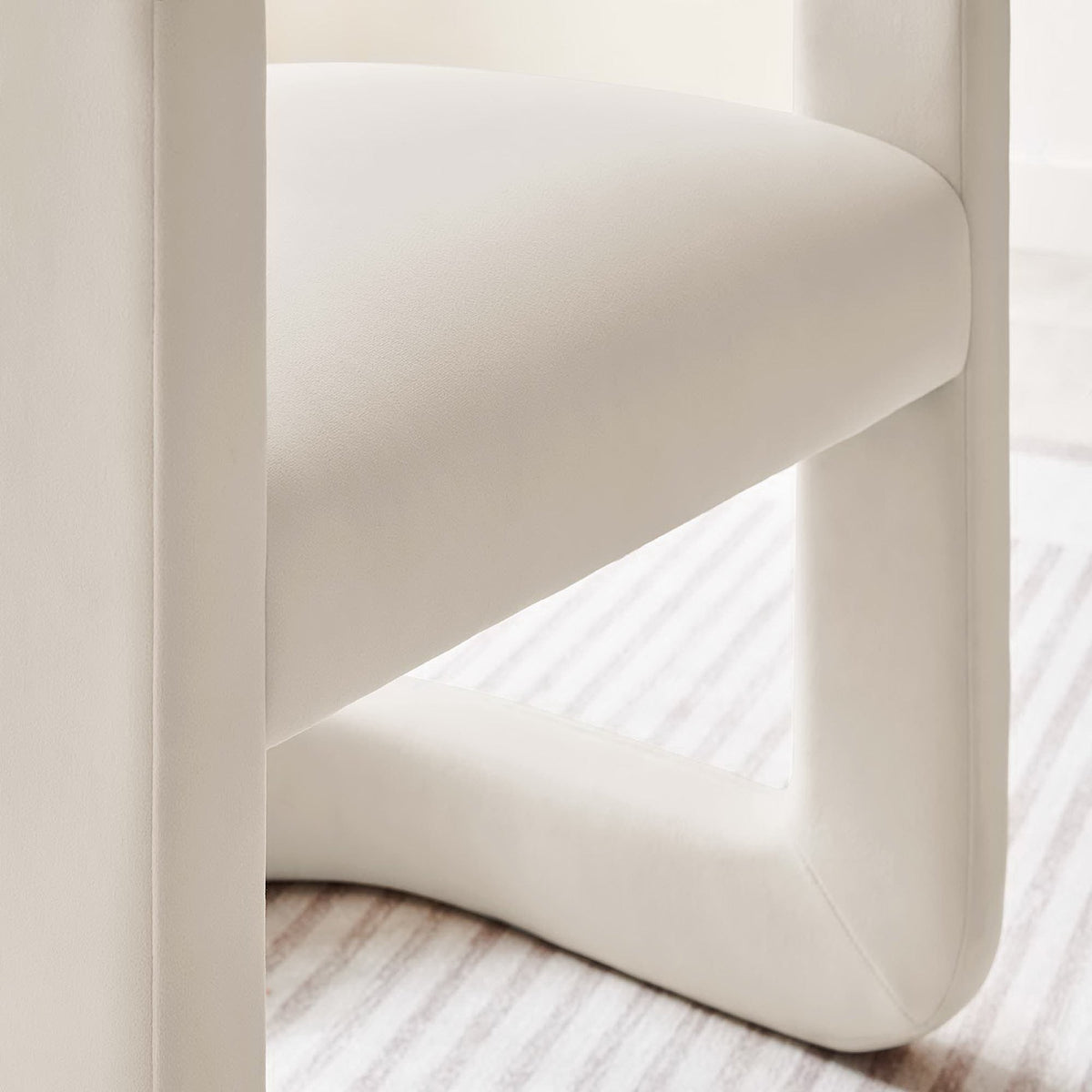 Winslow Barrel Performance Velvet Dining Chair close-up of ivory upholstery and curved seat on Tampa Home & Garden Store