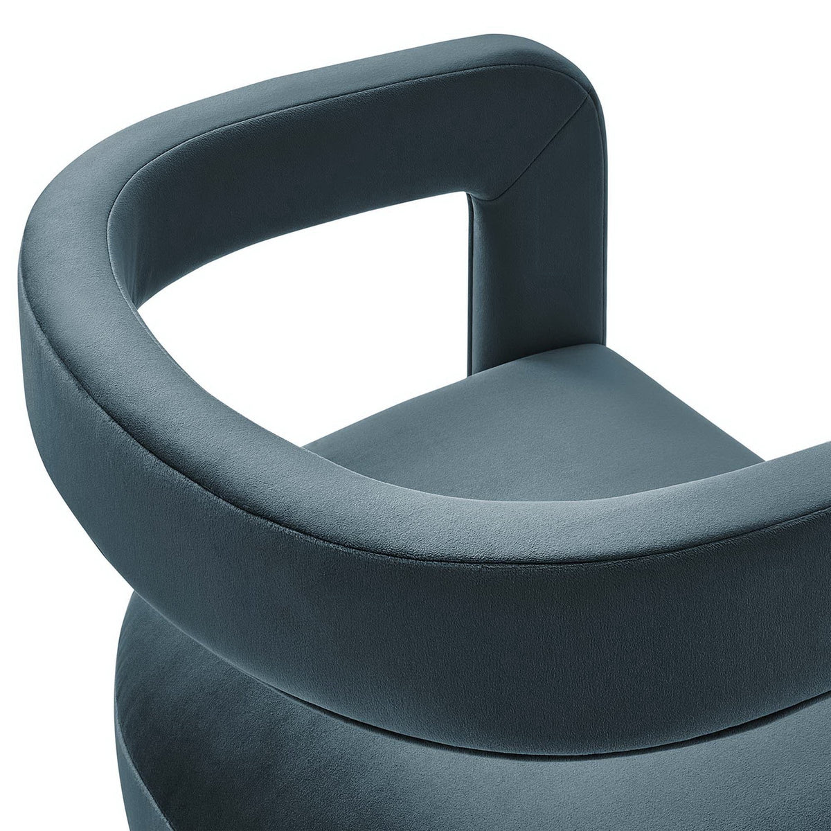 Winslow Barrel velvet dining chair in blue with curved wraparound arms on Tampa Home & Garden Store