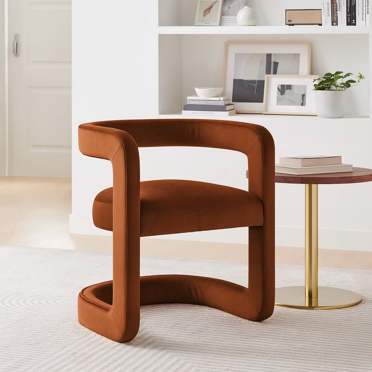 Winslow Barrel Performance Velvet Dining Chair by Modway, cognac velvet upholstery on Tampa Home & Garden Store
