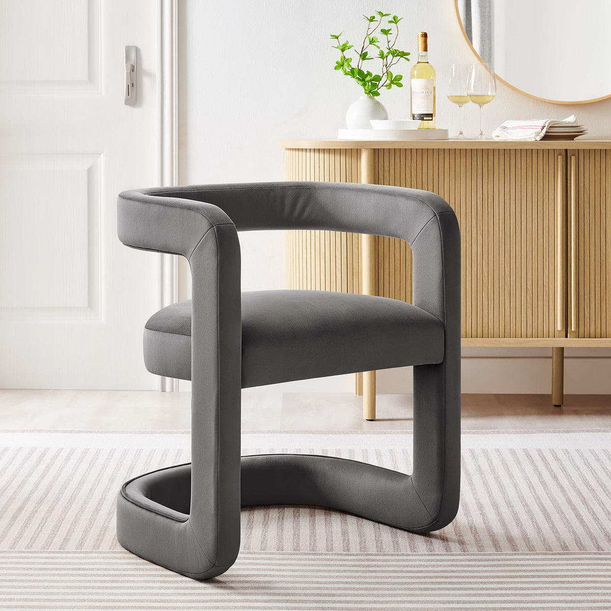 Winslow Barrel Performance Velvet Dining Chair by Modway, grey velvet, pair of dining chairs on Tampa Home & Garden Store