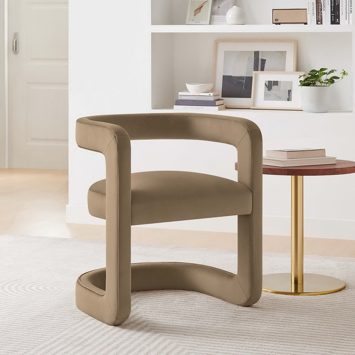 Winslow Barrel Performance Velvet Dining Chair in taupe, curved back, modern Modway design on Tampa Home & Garden Store