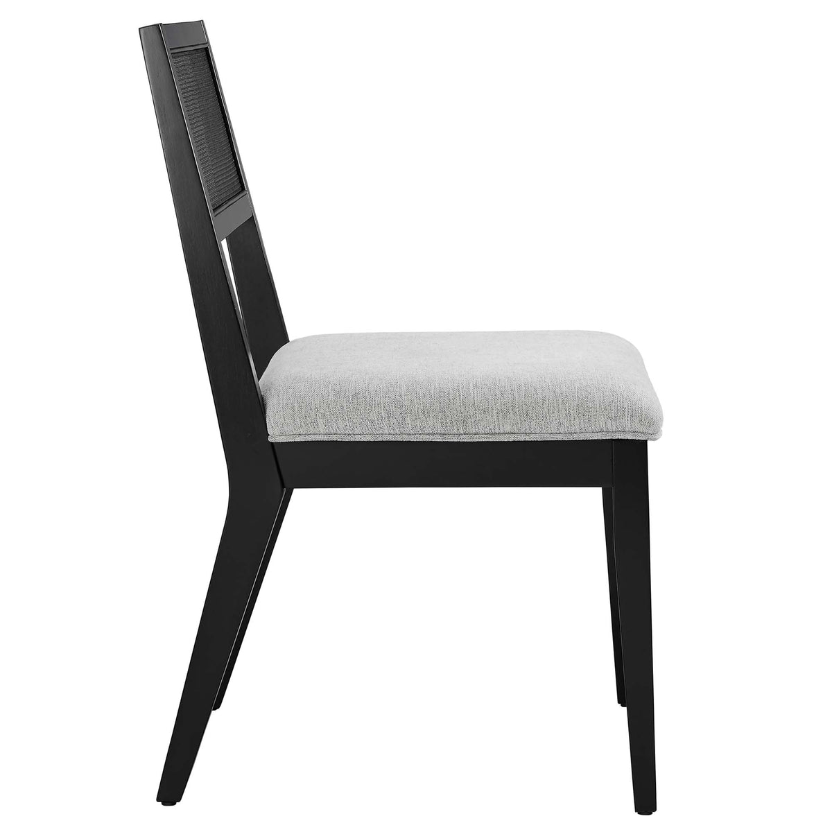 Nimba Faux Rattan Fabric Dining Chairs Set of 2 with black frame and gray upholstered seat on Tampa Home & Garden Store