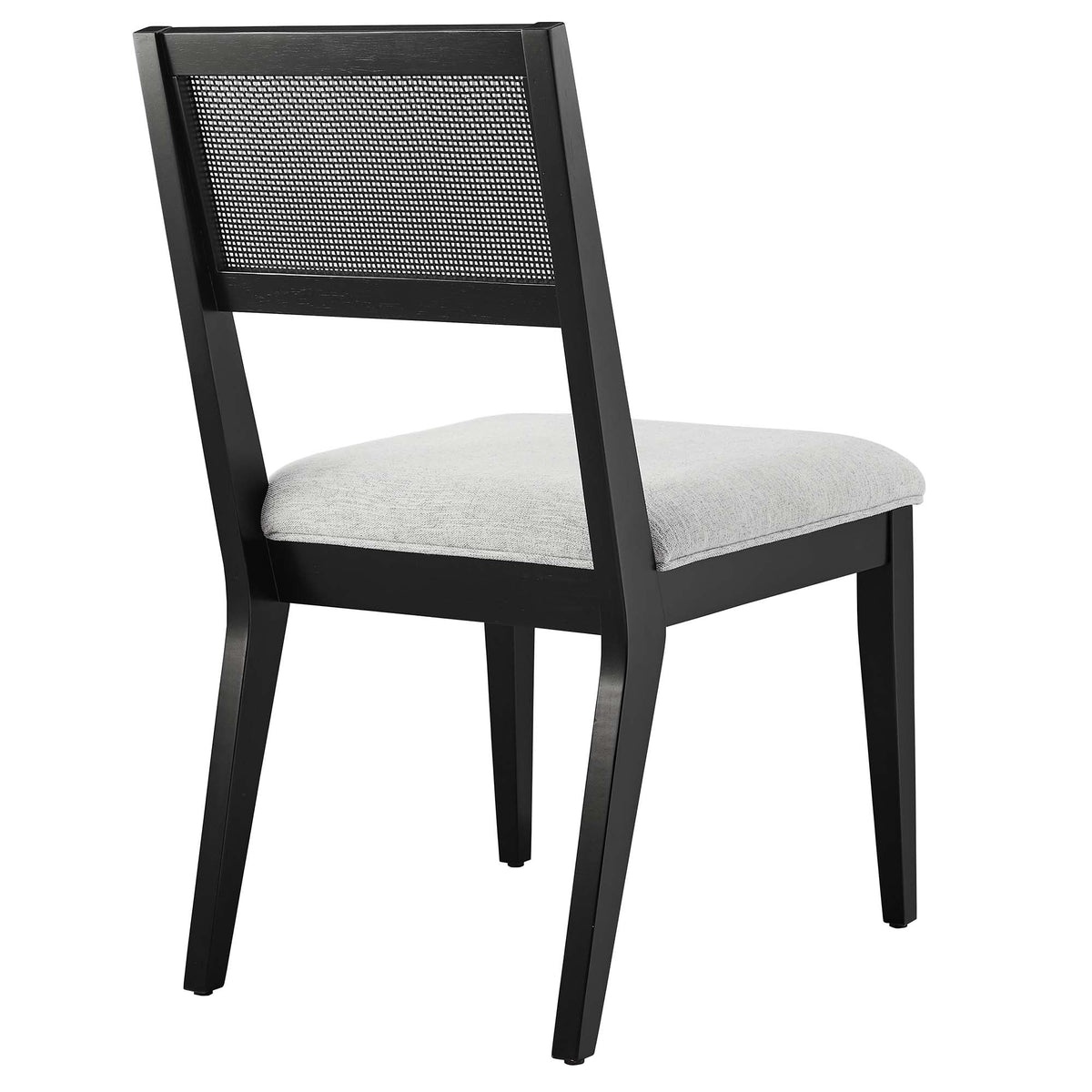 Nimba faux rattan fabric dining chair black frame with woven back and light gray cushion on Tampa Home & Garden Store
