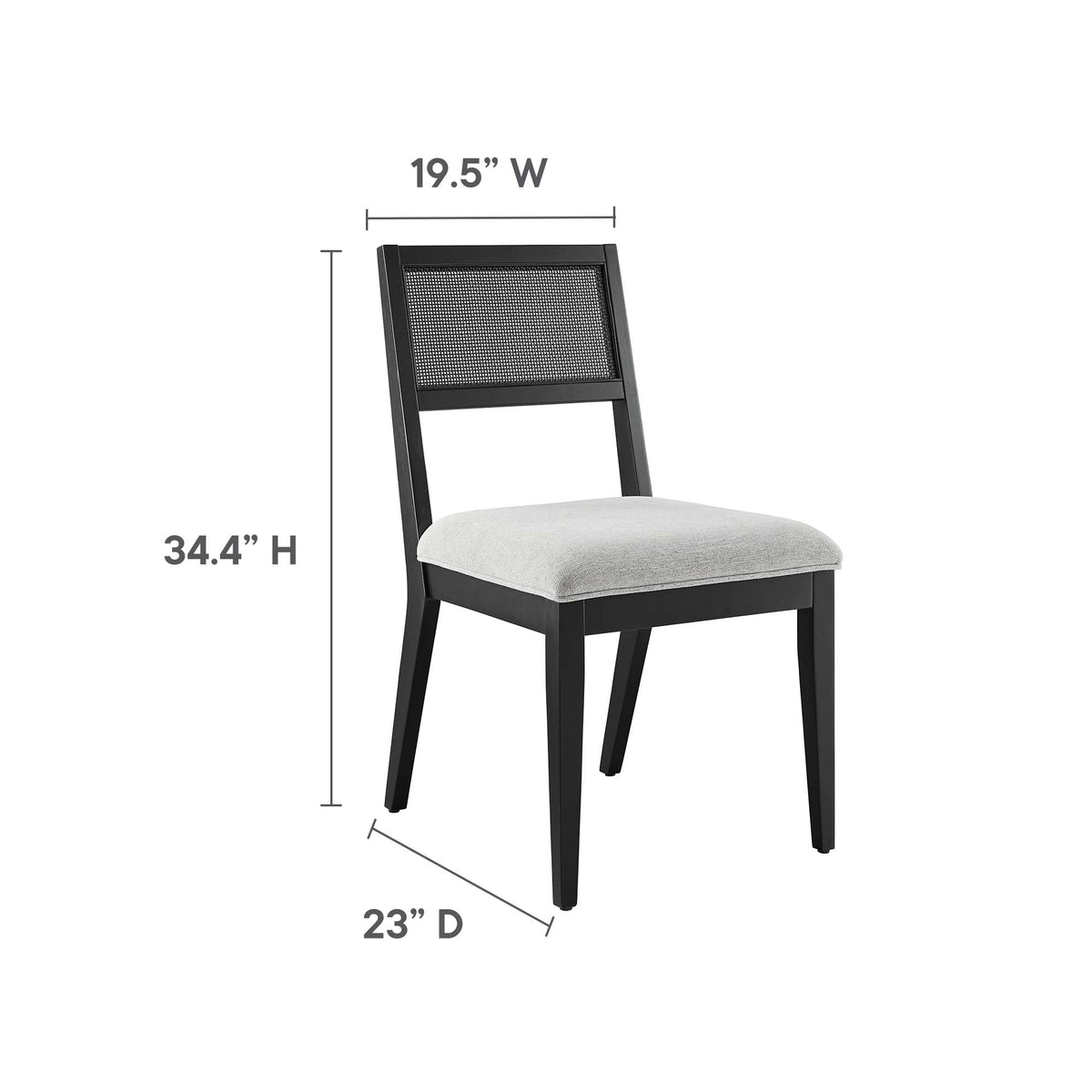 Nimba faux rattan fabric dining chairs set of 2, black frame with gray upholstered seat Modway on Tampa Home & Garden Store
