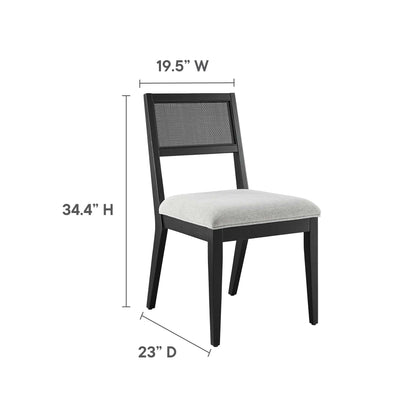 Nimba faux rattan fabric dining chairs set of 2, black frame with gray upholstered seat Modway on Tampa Home & Garden Store