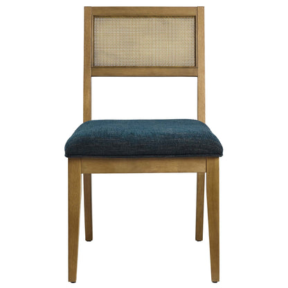 Nimba faux rattan dining chairs set of 2, wood frame caned back blue fabric seats Modway on Tampa Home & Garden Store