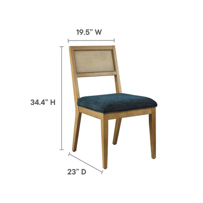Nimba faux rattan fabric dining chairs by Modway set of 2 wood frame with blue upholstered seats on Tampa Home & Garden Store
