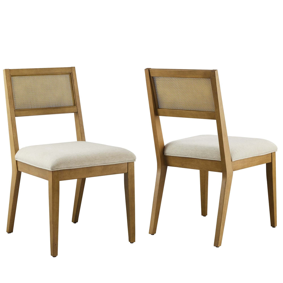 Nimba Faux Rattan Dining Chairs set of 2 by Modway with wood frame and caned backs beige seats on Tampa Home & Garden Store