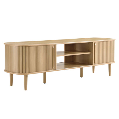 Contour 63in wood TV stand by Modway, curved slatted ends, natural finish, open shelf on Tampa Home & Garden Store