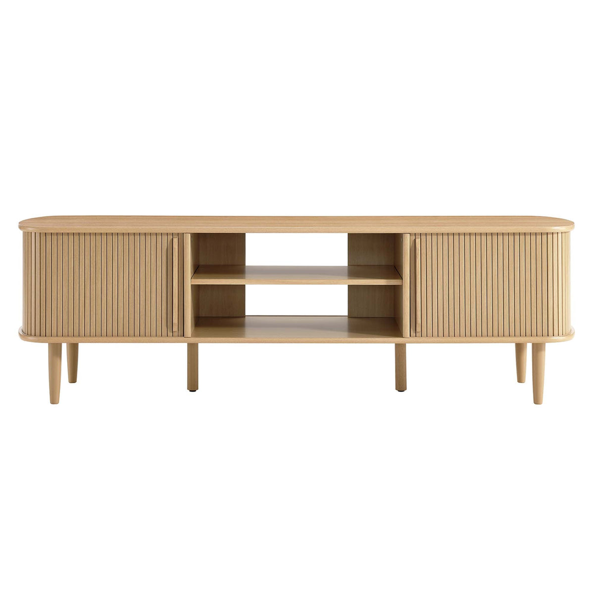 Contour 63in Wood TV Stand by Modway with slatted panel sides and open center shelf on Tampa Home & Garden Store