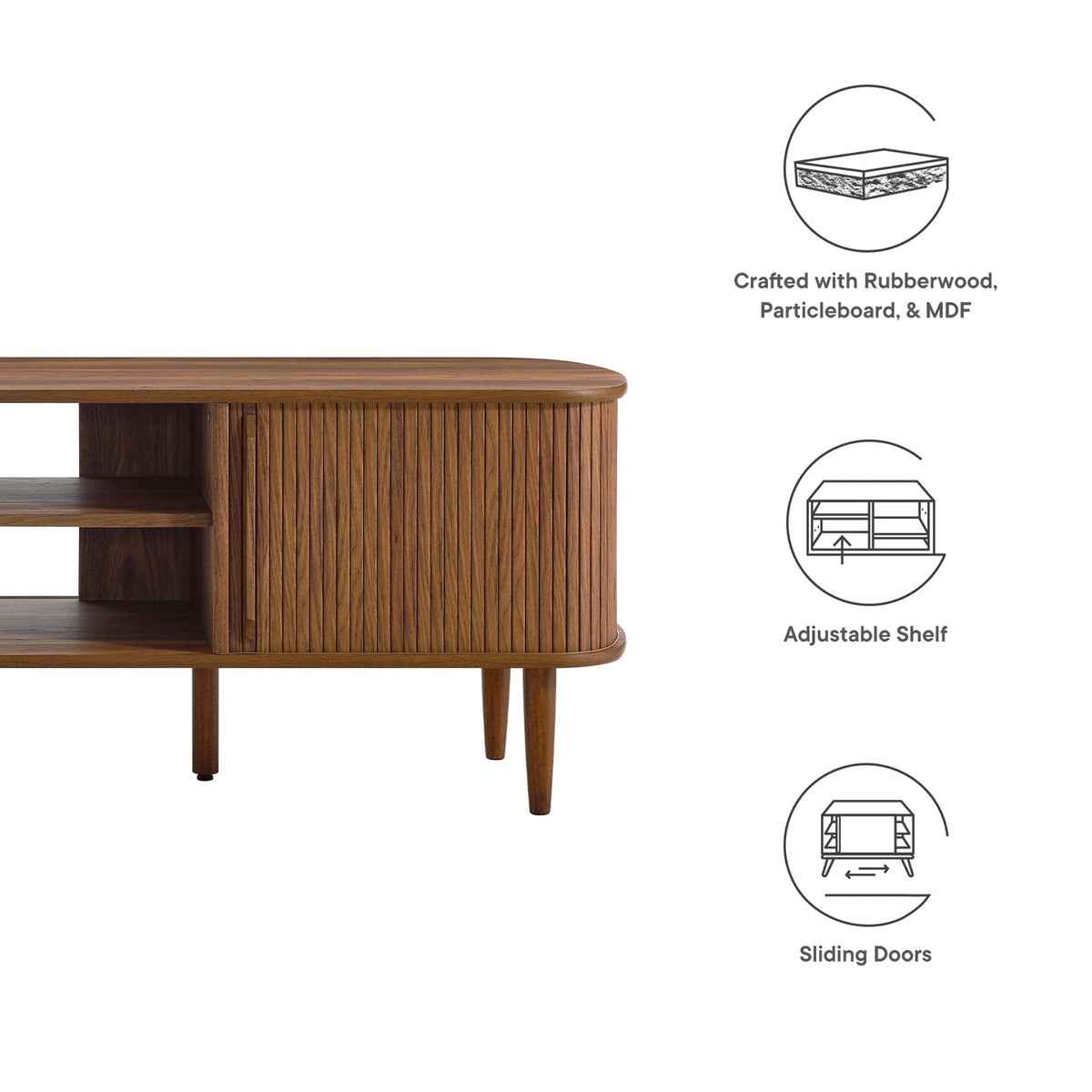 Contour 63in Wood TV Stand with slat front curved panel, mid-century legs by HouseOfZazla on Tampa Home & Garden Store