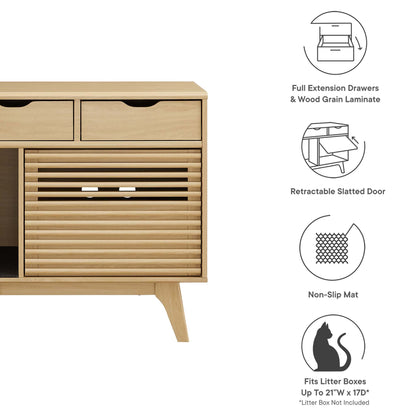 Render Cat Cabinet decorative natural wood cabinet with slatted drawer fronts and two top drawers on Tampa Home & Garden Store