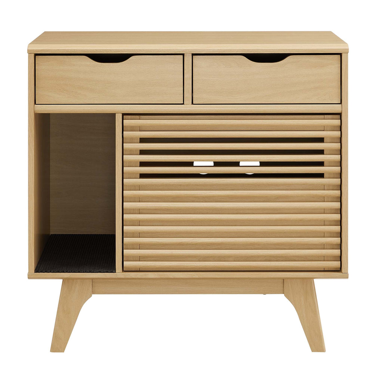 Render Cat Cabinet by Modway, natural wood decor cabinet with two drawers and slatted storage on Tampa Home & Garden Store