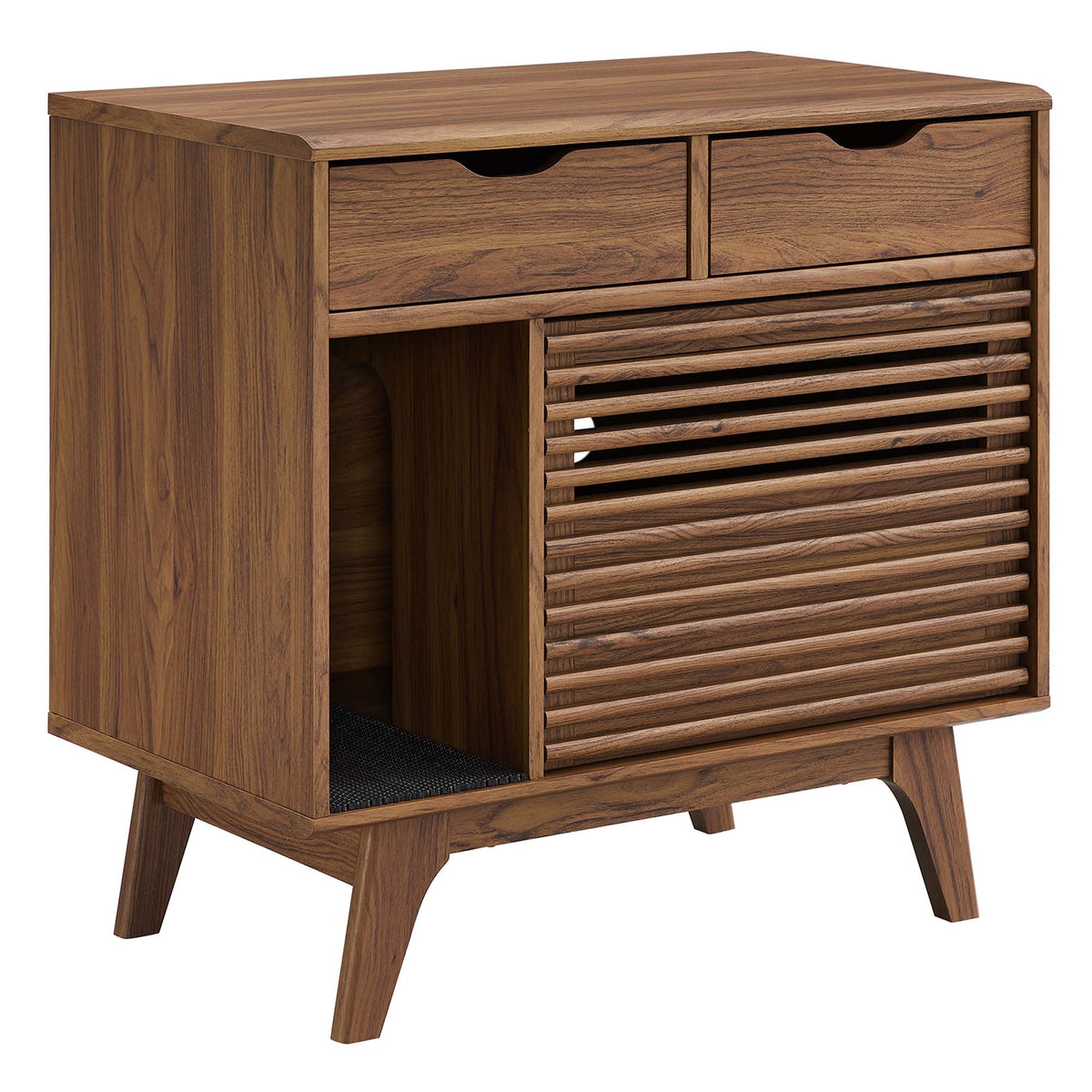 Render Cat Cabinet by Modway walnut cabinet with two top drawers and slatted cabinet on Tampa Home & Garden Store