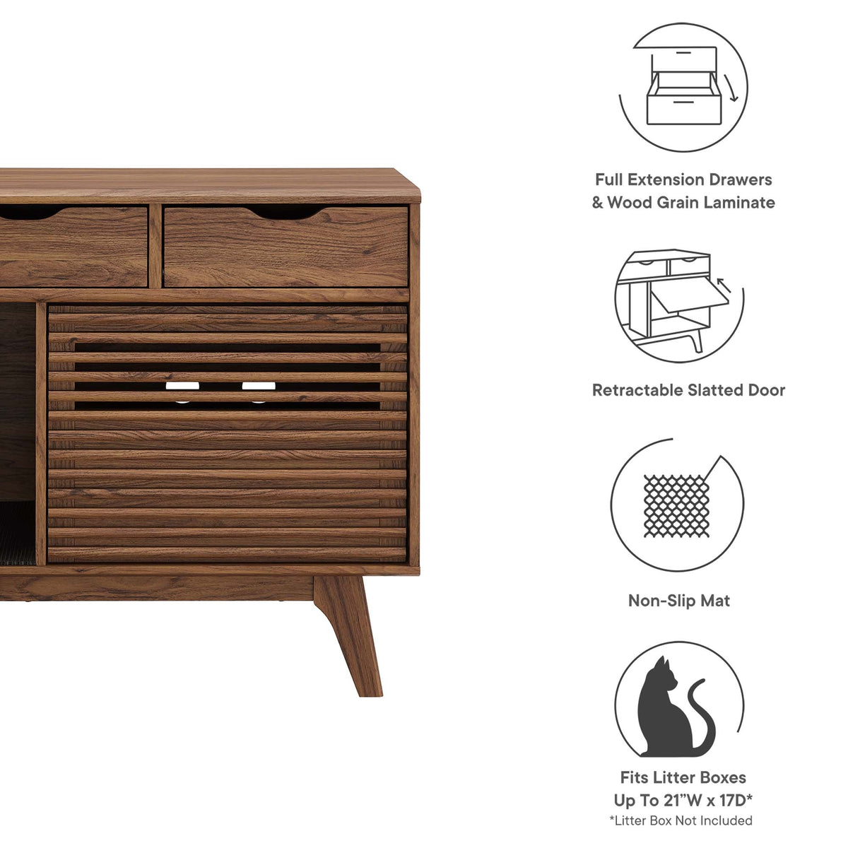 Render Cat Cabinet by Modway wood grain laminate with slatted doors on Tampa Home & Garden Store