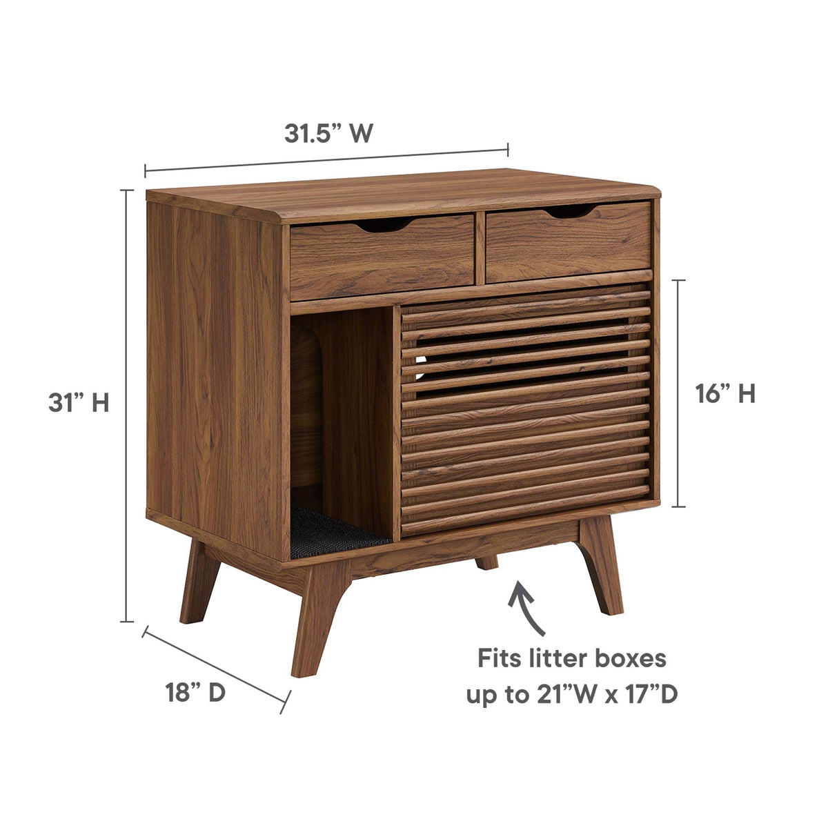 Render Cat Cabinet by Modway, wooden decor cabinet with two top drawers and slatted lower panels on Tampa Home & Garden Store