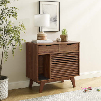 Render Cat Cabinet by Modway wooden cabinet with slatted doors, lamp, framed art, and plants on Tampa Home & Garden Store