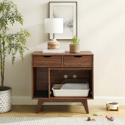 Render Cat Cabinet by Modway walnut midcentury decor cabinet with 2 drawers beside lamp on Tampa Home & Garden Store
