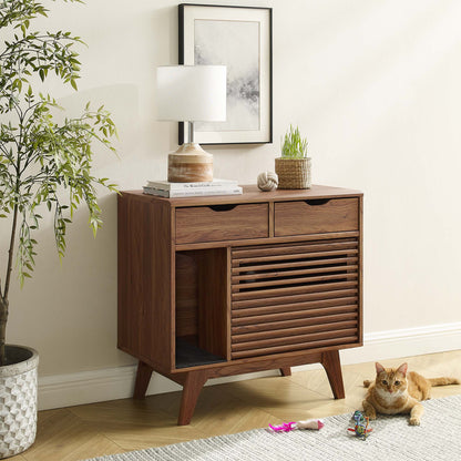Render Cat Cabinet Modway wooden cabinet with slatted doors, lamp on top cat nearby greenery on Tampa Home & Garden Store