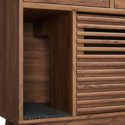 Render Cat Cabinet by Modway, walnut wood cabinet with slatted doors on Tampa Home & Garden Store