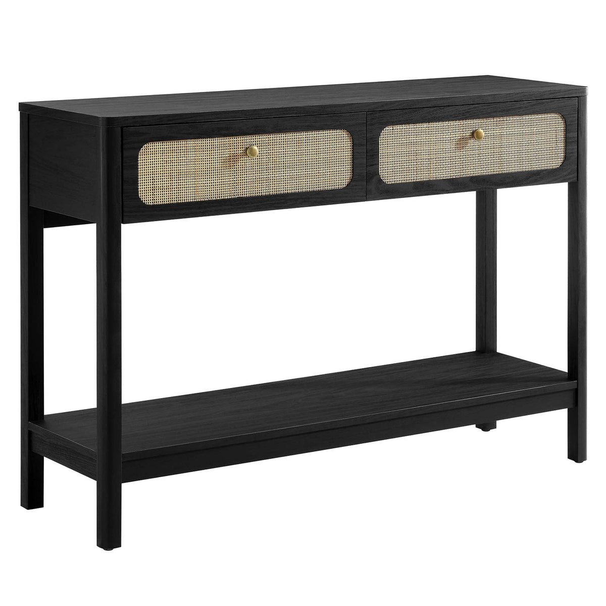 Chaucer Wood Entryway Console Table by Modway black finish two cane-front doors brass knobs on Tampa Home & Garden Store