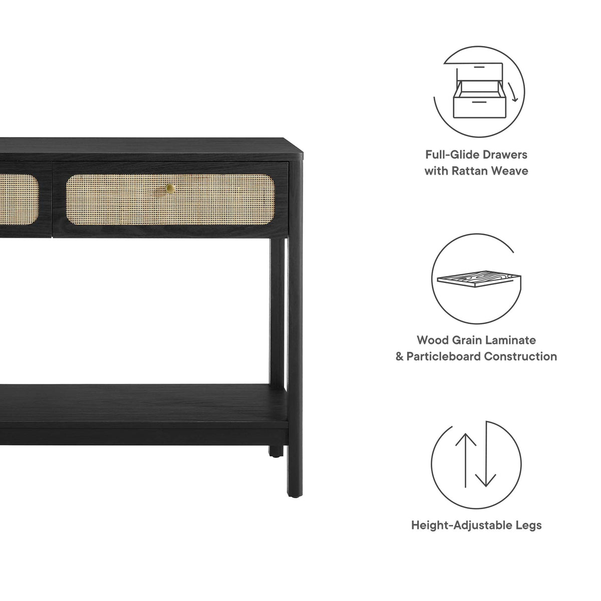 Chaucer Wood Entryway Console Table by Modway, dark wood frame with rattan doors on Tampa Home & Garden Store