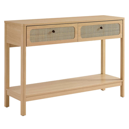Chaucer Wood Entryway Console Table natural oak with cane-front panels, 2 drawers HouseOfZazla on Tampa Home & Garden Store