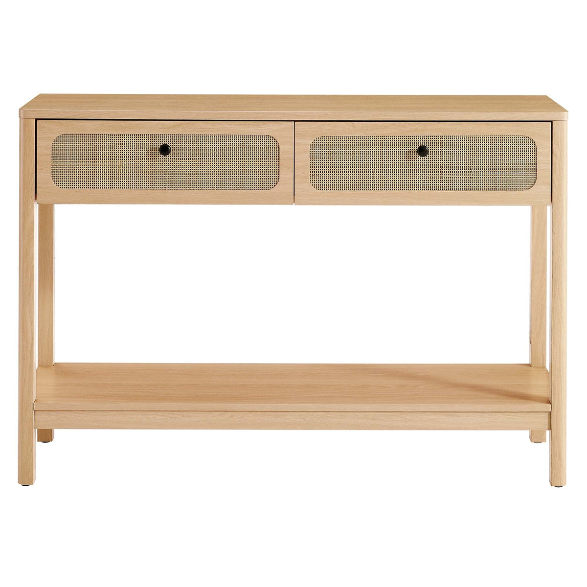 Chaucer Wood Entryway Console Table by Modway, light oak with cane-front drawers on Tampa Home & Garden Store