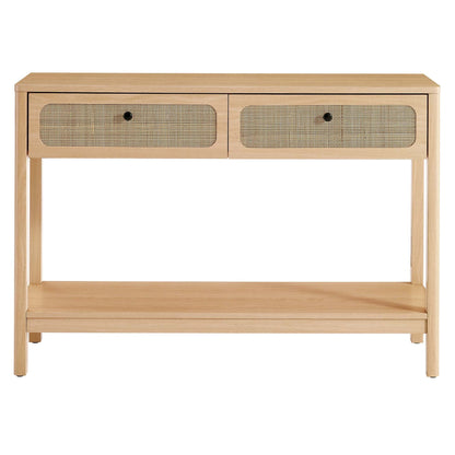 Chaucer Wood Entryway Console Table by Modway, light oak with cane-front drawers on Tampa Home & Garden Store