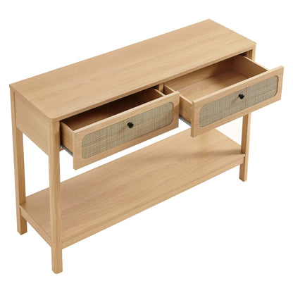 Chaucer Wood Entryway Console Table natural oak with two cane-front drawers by Modway on Tampa Home & Garden Store