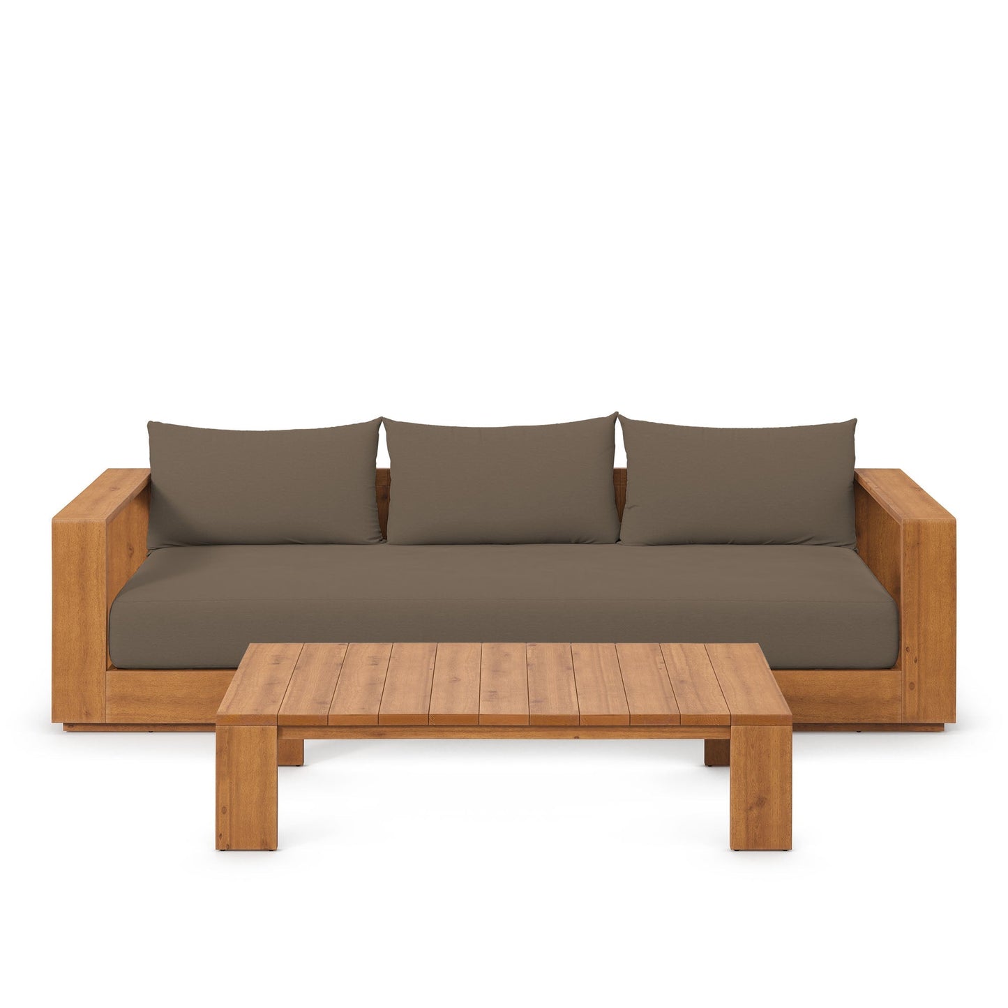 Tahoe Outdoor Acacia Wood Sofa and Coffee Table