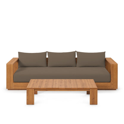 Tahoe Outdoor Acacia Wood Sofa and Coffee Table