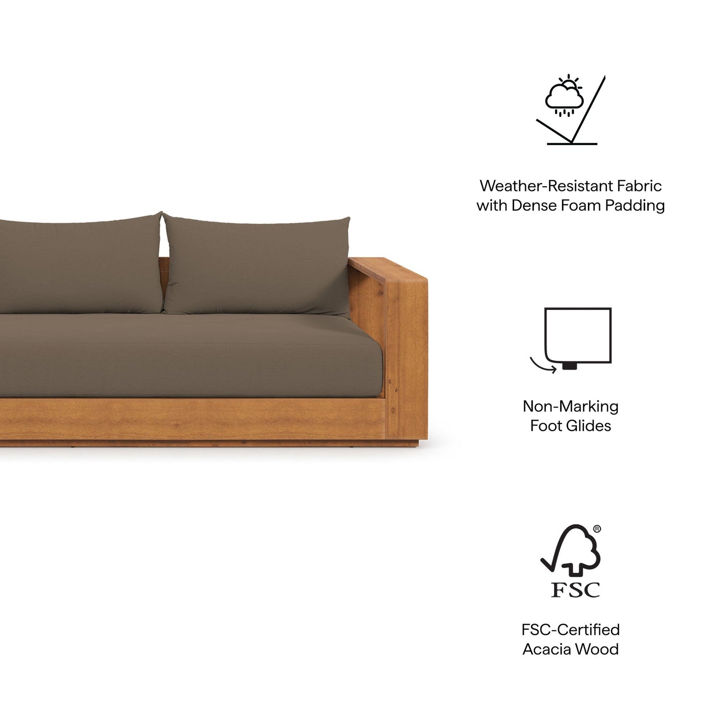 Tahoe 2-Piece Outdoor Patio Acacia Wood Sofa & Coffee Table Set with brown cushions on Tampa Home & Garden Store