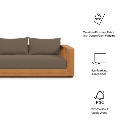 Tahoe 2-Piece Outdoor Patio Acacia Wood Sofa & Coffee Table Set with brown cushions on Tampa Home & Garden Store