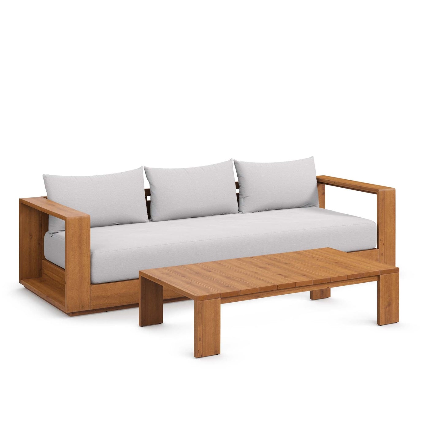 Tahoe Outdoor Acacia Wood Sofa and Coffee Table
