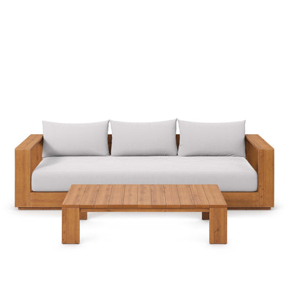Tahoe 2-Piece Outdoor Acacia Wood Sofa & Coffee Table with gray cushions by HouseOfZazla on Tampa Home & Garden Store