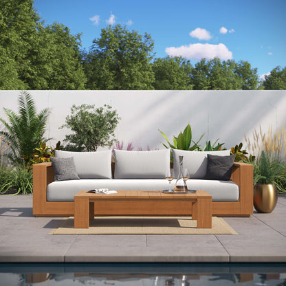 Tahoe Outdoor Acacia Wood Sofa and Coffee Table