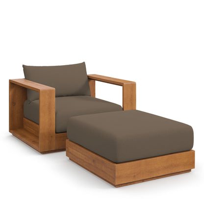 Tahoe Outdoor Acacia Wood Armchair and Ottoman