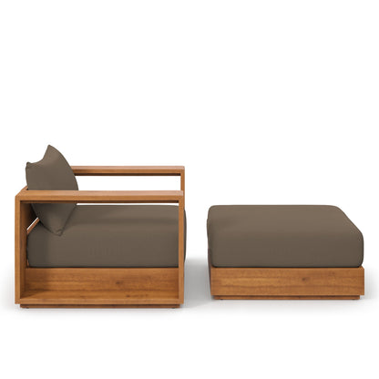 Tahoe Outdoor Acacia Wood Armchair and Ottoman