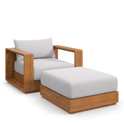 Tahoe Outdoor Acacia Wood Armchair and Ottoman