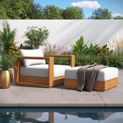 Tahoe Outdoor Acacia Wood Armchair and Ottoman