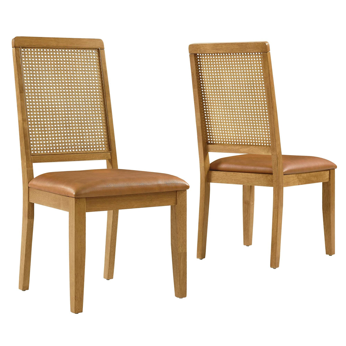 Arlo vegan leather dining chairs with cane backs and wood frames, set of 2 on Tampa Home & Garden Store