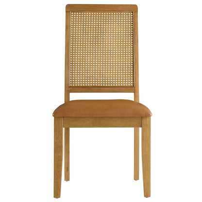 Arlo vegan leather dining chairs by HouseOfZazla faux rattan back wood frame 2 chairs tan on Tampa Home & Garden Store