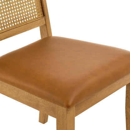 Arlo vegan leather dining chairs set of 2 with faux rattan back and wood frame on Tampa Home & Garden Store