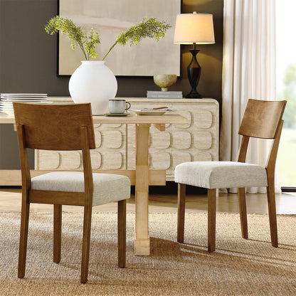 Pax Wood Dining Side Chairs set of 2 with light beige fabric upholstery and solid wood legs on Tampa Home & Garden Store
