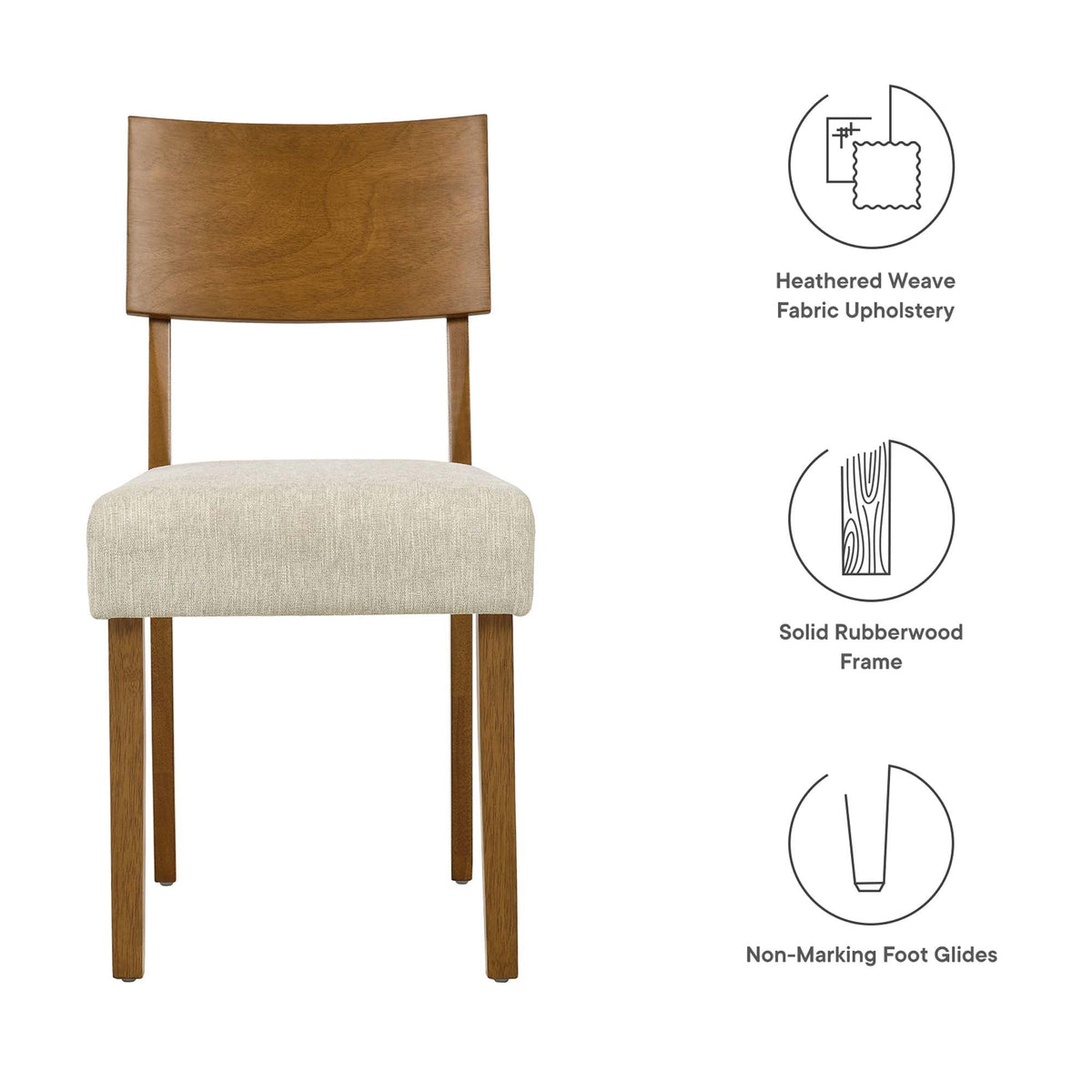 Pax Wood Dining Side Chair brown rubberwood frame with beige heathered fabric upholstery on Tampa Home & Garden Store