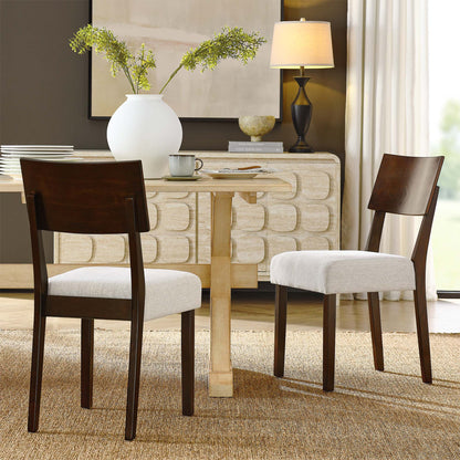 Pax Wood Dining Side Chairs set of 2 with dark wood frames and beige upholstered seats by Modway on Tampa Home & Garden Store
