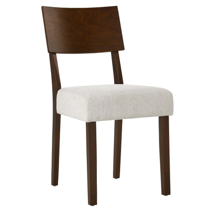 Pax Wood Dining Side Chairs set of 2 with dark wood back and light gray upholstered seats on Tampa Home & Garden Store
