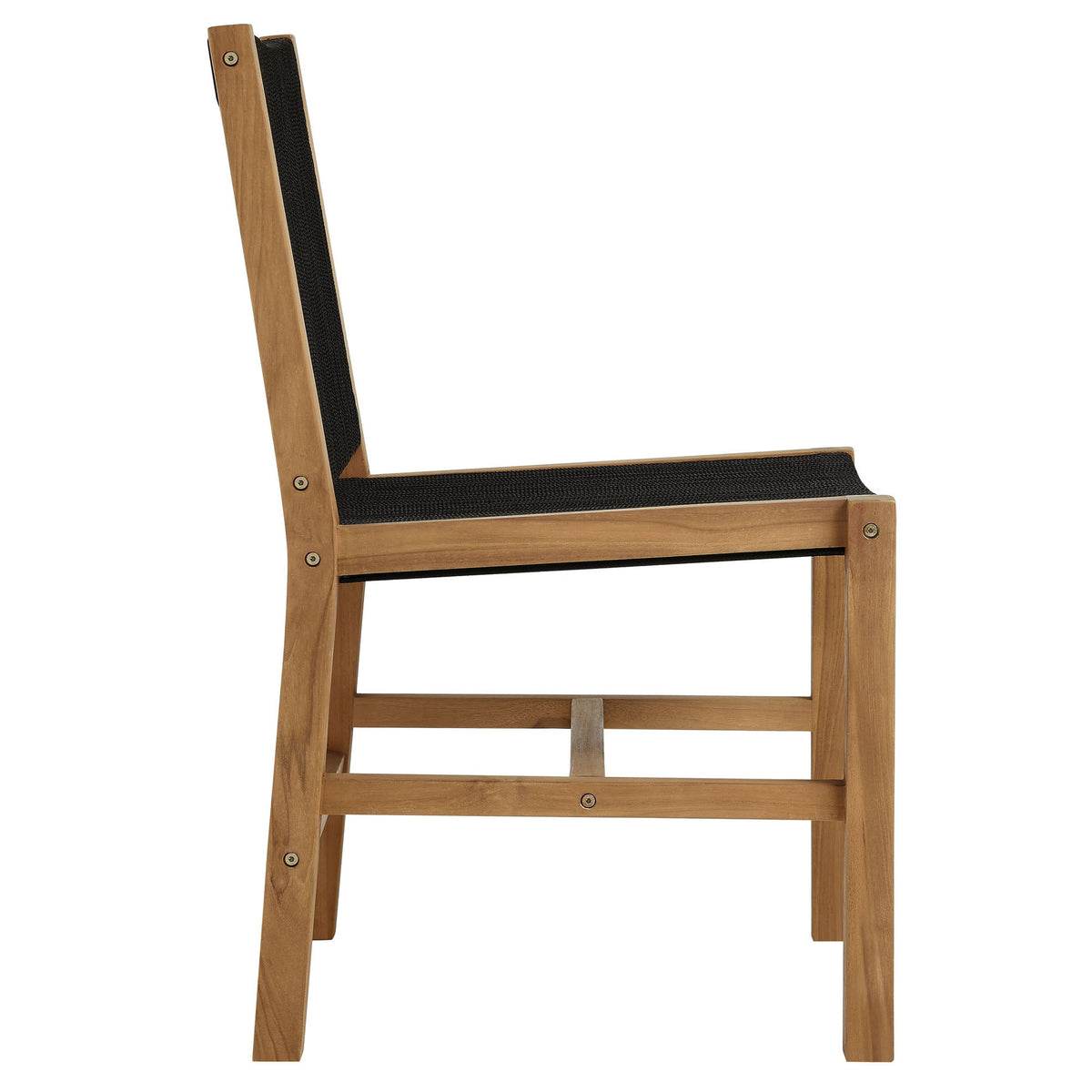 Vienna teak and rope armless dining chair with black woven seat on Tampa Home & Garden Store