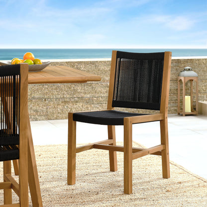 Vienna outdoor teak and rope armless dining chairs set of 2 by Modway with black rope weave on Tampa Home & Garden Store